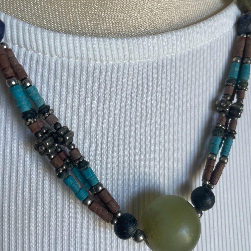 Elegant Beaded Necklace with Green and Brown Accents